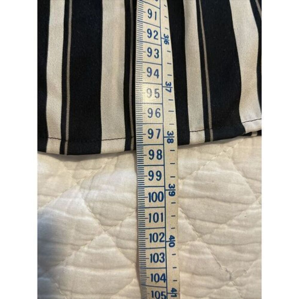 LOFT Shirt Dress Sz 8 Tie Waist‎ Black Cream Stripe Button 3/4Sleeve - Picture 6 of 7